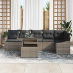 Gartensofa-set mit Kissen mit Speicher 7 pcs Grau Poly-Rattan