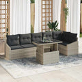 Gartensofa-set mit Kissen 7 pcs Hellgrau Poly-Rattan