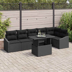 Gartensofa-set mit Kissen 7 pcs Schwarz Poly-Rattan
