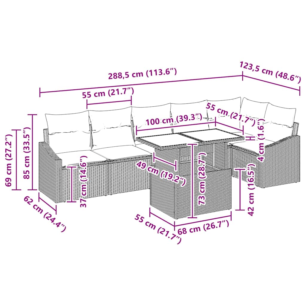 Gartensofa-set mit Kissen 7 pcs Schwarz Poly-Rattan