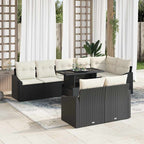 Gartensofa-set mit Kissen 9 pcs Schwarz und Creme Poly-Rattan