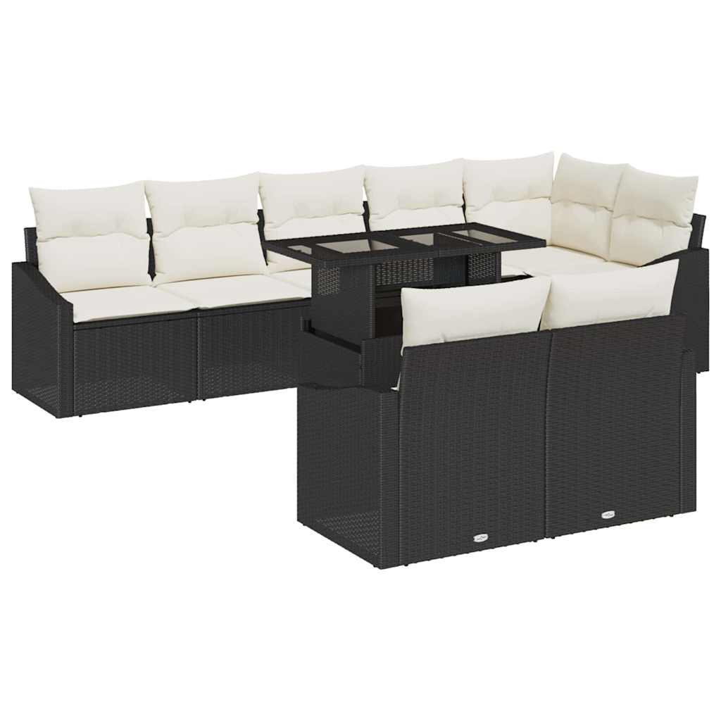 Gartensofa-set mit Kissen 9 pcs Schwarz und Creme Poly-Rattan