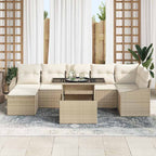 Gartensofa-set mit Kissen 8 pcs Beige und Creme Poly-Rattan