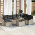 Sofa Set mit Kissen mit Speicher 9 pcs Hellgrau Poly-Rattan
