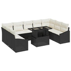 Sofa Set mit Kissen 10 pcs Schwarz und Creme Poly-Rattan