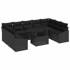 Sofa Set mit Kissen 10 pcs Schwarz Poly-Rattan