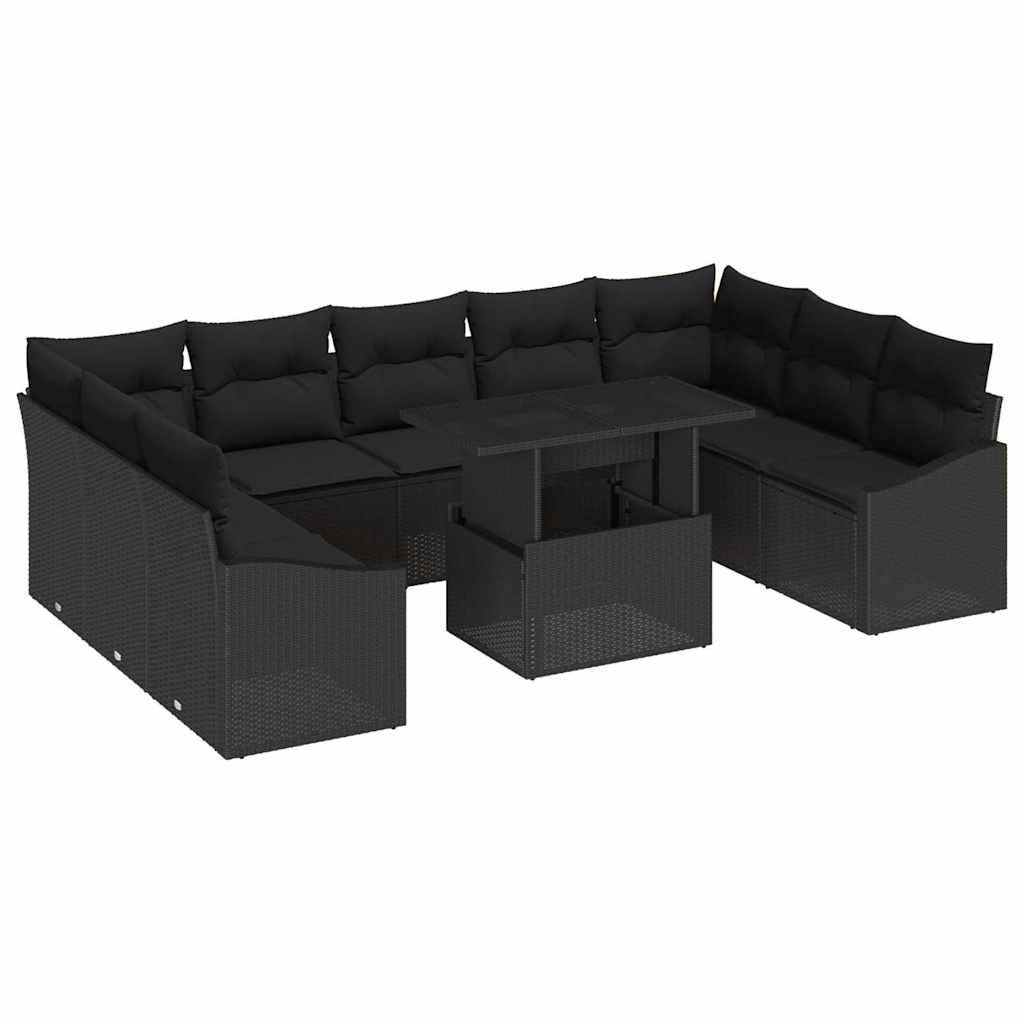 Sofa Set mit Kissen 10 pcs Schwarz Poly-Rattan