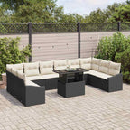 Sofa Set mit Kissen 11 pcs Schwarz und Creme Poly-Rattan