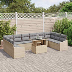 Sofa Set mit Kissen 11 pcs Beige und Hellgrau Poly-Rattan