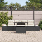 Sofa Set mit Kissen 5 pcs Schwarz und Creme Poly-Rattan