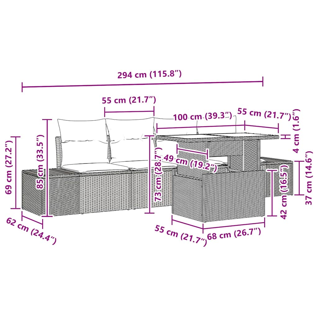 Sofa Set mit Kissen 5 pcs Schwarz und Creme Poly-Rattan