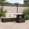 Sofa Set mit Kissen 5 pcs Braun und Creme Poly-Rattan