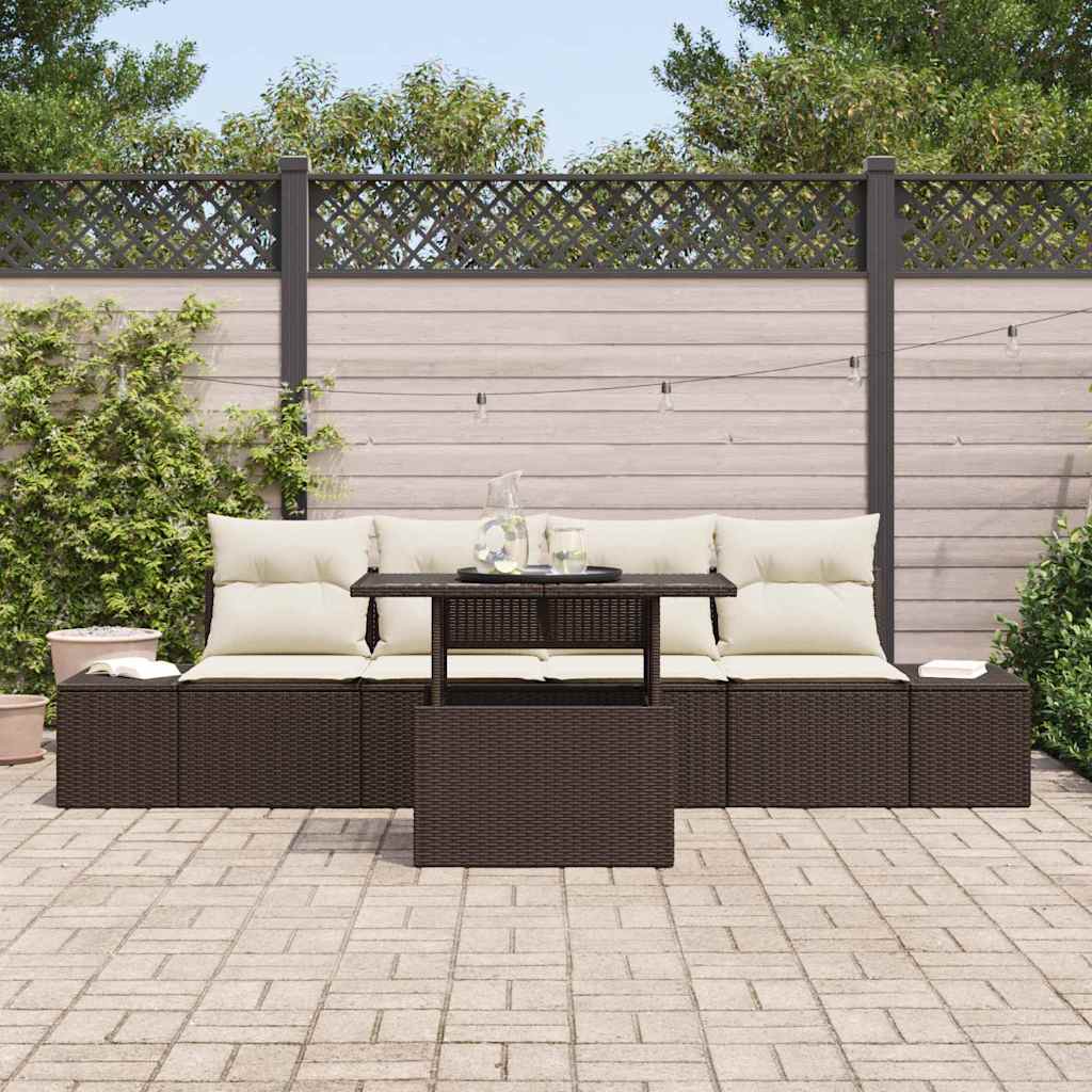 Sofa Set mit Kissen 5 pcs Braun und Creme Poly-Rattan