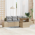 Sofa Set mit Kissen 5 pcs Beige und Hellgrau Poly-Rattan