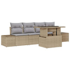 Sofa Set mit Kissen 5 pcs Beige und Hellgrau Poly-Rattan
