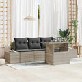 Sofa Set mit Kissen 5 pcs Hellgrau Poly-Rattan