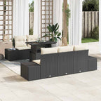 Sofa Set mit Kissen 6 pcs Schwarz und Creme Poly-Rattan