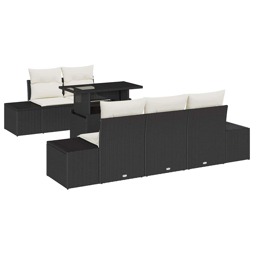 Sofa Set mit Kissen 6 pcs Schwarz und Creme Poly-Rattan
