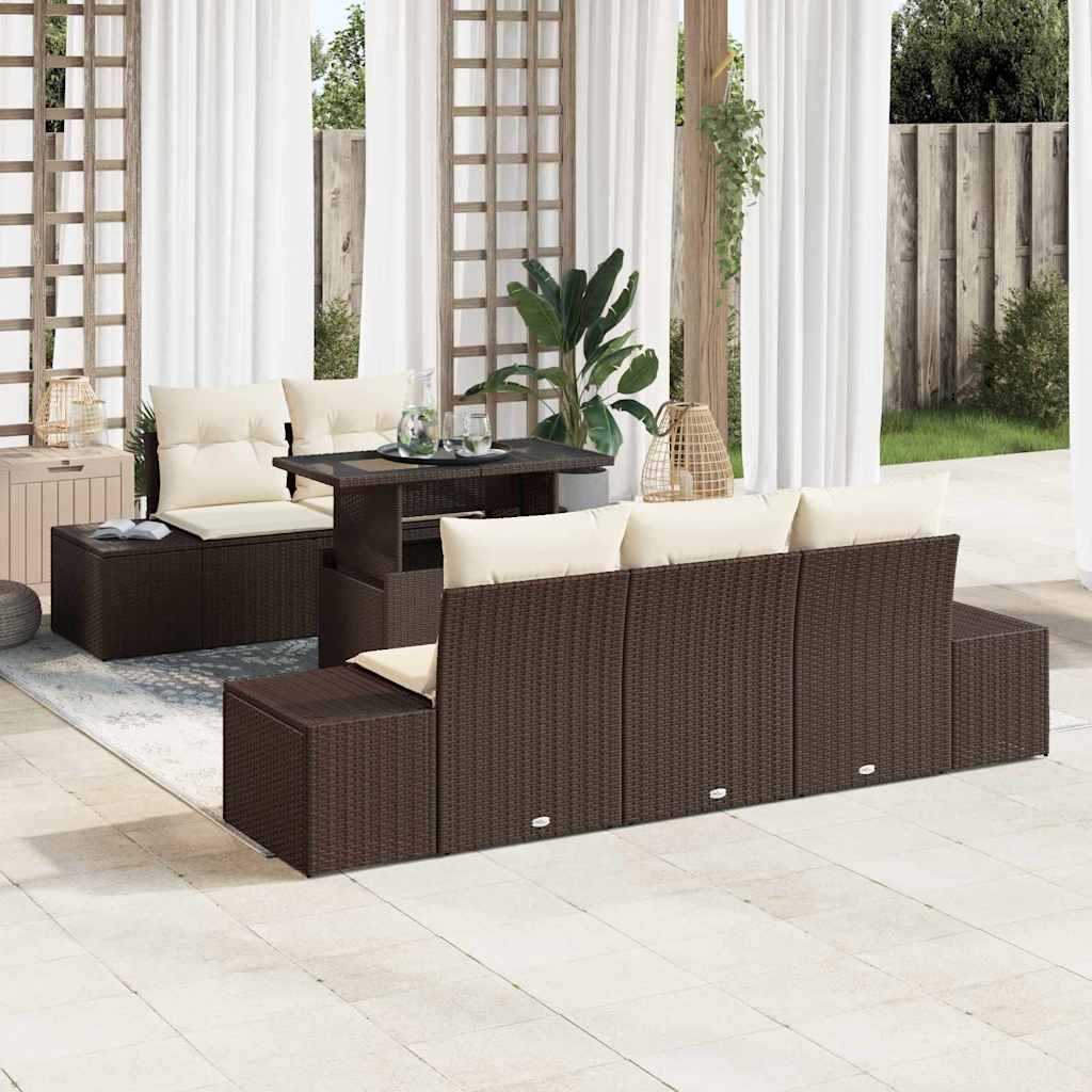 Sofa Set mit Kissen 6 pcs Braun und Creme Poly-Rattan