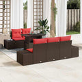 Sofa Set mit Kissen 6 pcs Braun und Rot Poly-Rattan