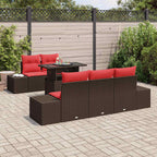 Sofa Set mit Kissen 6 pcs Braun und Rot Poly-Rattan