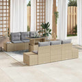 Sofa Set mit Kissen 7 pcs Beige und Hellgrau Poly-Rattan