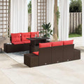Sofa Set mit Kissen 7 pcs Braun und Rot Poly-Rattan