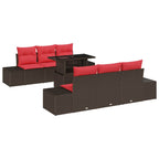 Sofa Set mit Kissen 7 pcs Braun und Rot Poly-Rattan