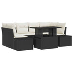 Sofa Set mit Kissen 7 pcs Schwarz und Creme Poly-Rattan