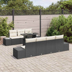 Sofa Set mit Kissen 8 pcs Schwarz und Creme Poly-Rattan