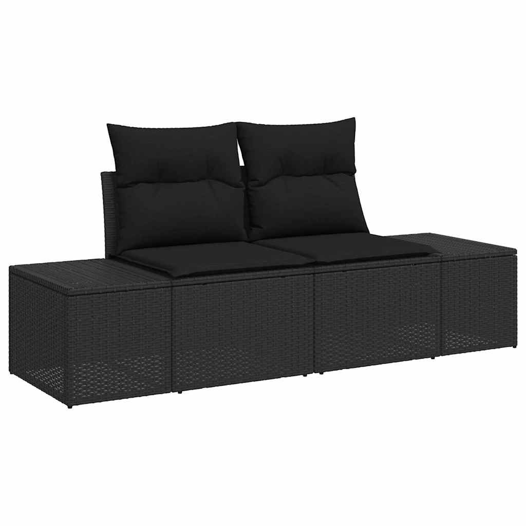 Sofa Set mit Kissen 8 pcs Schwarz Poly-Rattan