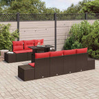 Sofa Set mit Kissen 8 pcs Braun und Rot Poly-Rattan