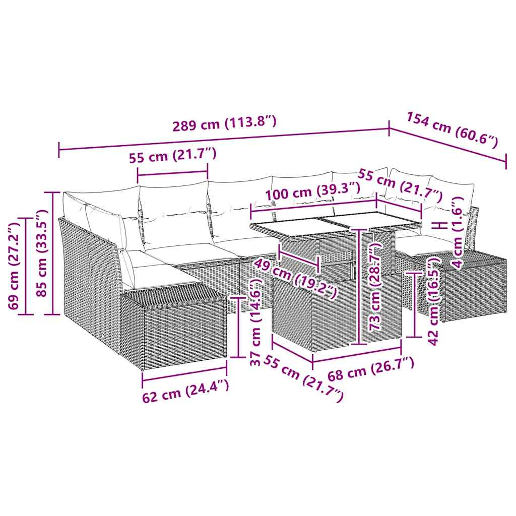 Sofa Set mit Kissen 8 pcs Braun und Creme Poly-Rattan