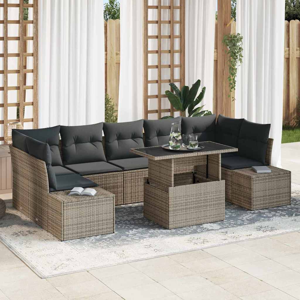 Sofa Set mit Kissen 8 pcs Grau Poly-Rattan