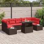 Gartensofa-set mit Kissen 8 pcs Braun und Rot Poly-Rattan