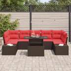 Gartensofa-set mit Kissen 8 pcs Braun und Rot Poly-Rattan
