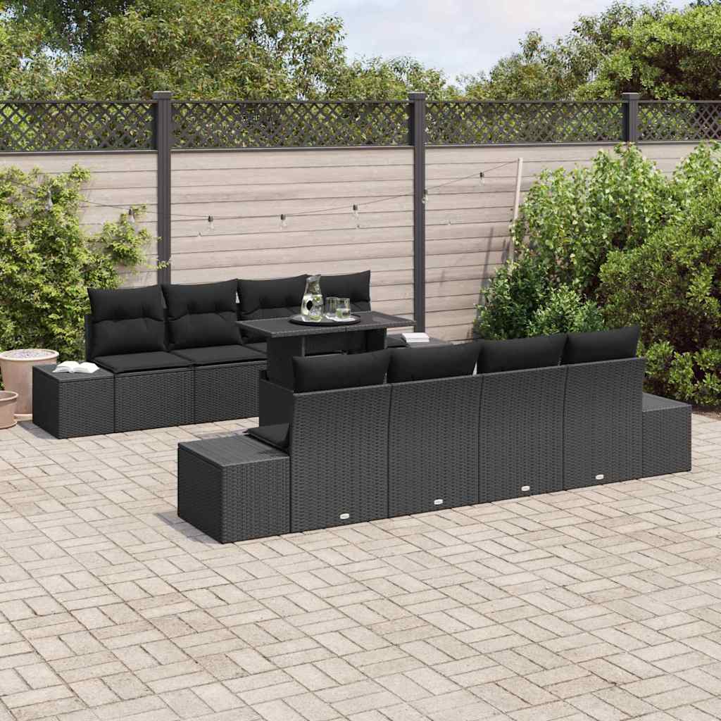 Gartensofa-set mit Kissen 9 pcs Schwarz Poly-Rattan