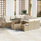 Gartensofa-set mit Kissen 9 pcs Beige und Creme Poly-Rattan