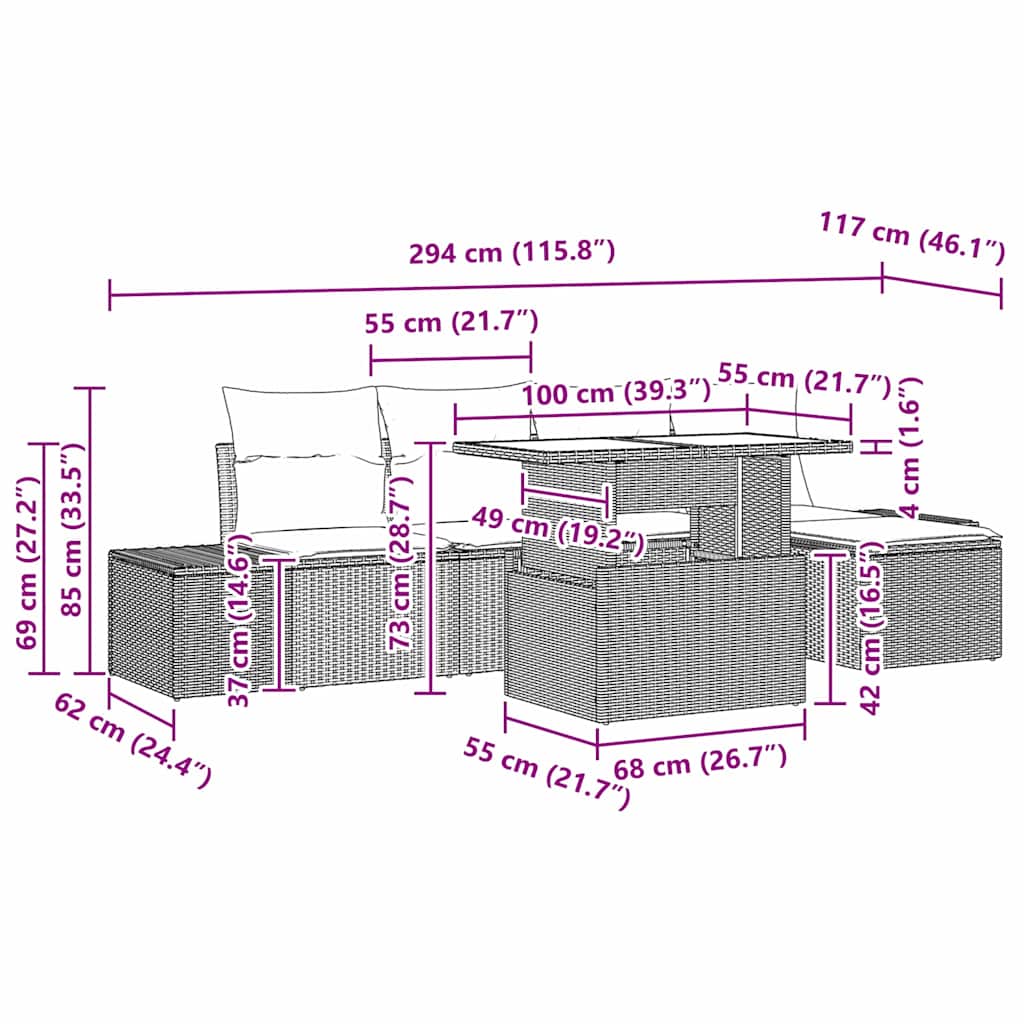 Gartensofa-set mit Kissen 6 pcs Schwarz und Creme Poly-Rattan