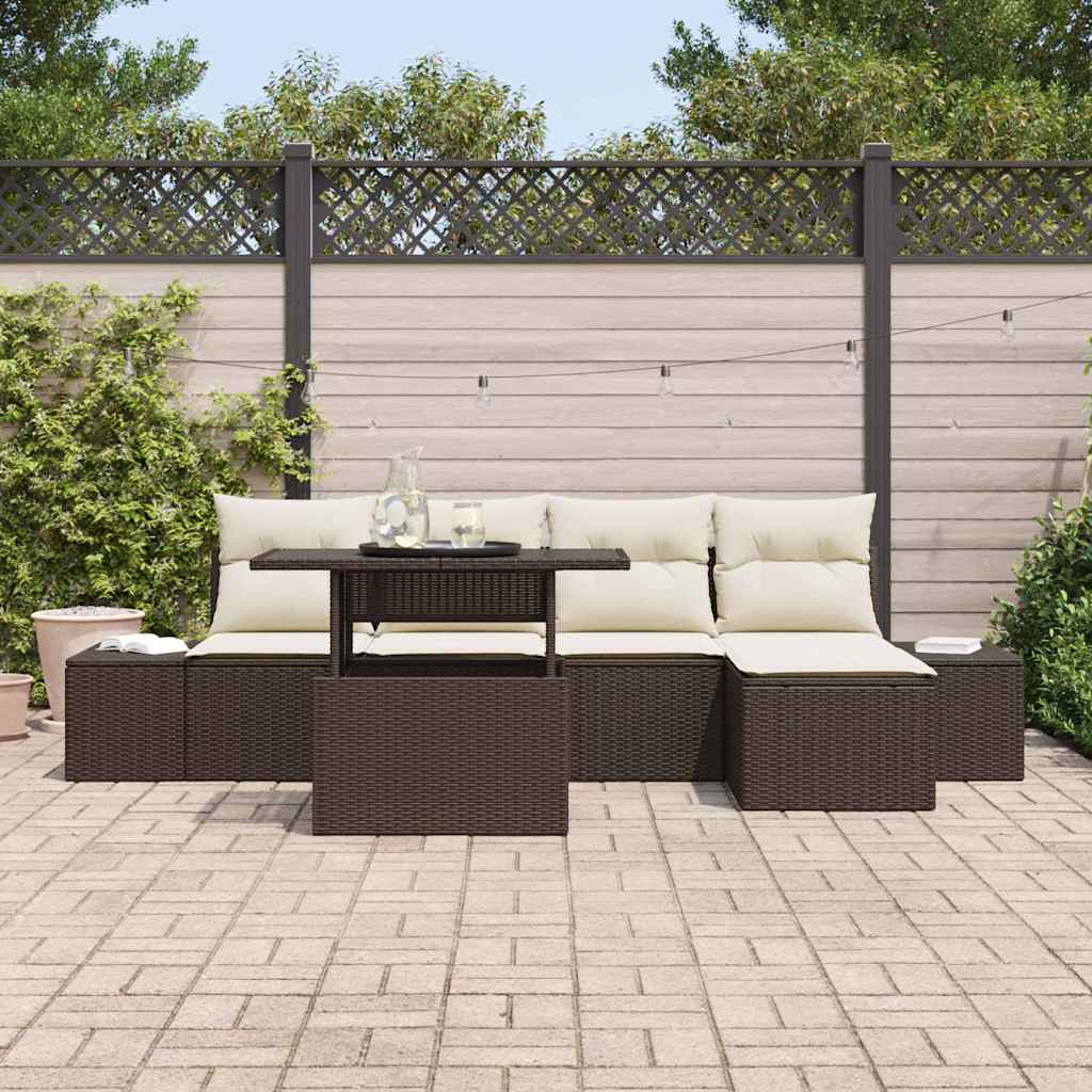 Gartensofa-set mit Kissen 6 pcs Braun und Creme Poly-Rattan