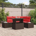 Gartensofa-set mit Kissen 6 pcs Braun und Rot Poly-Rattan