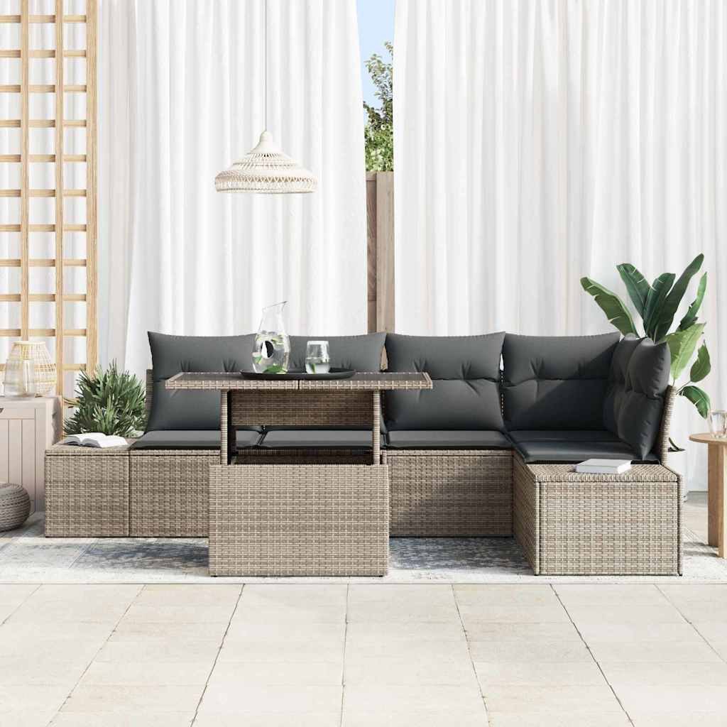 Garten-Sofa-Set mit Kissen 6 pcs Grau Poly Rattan