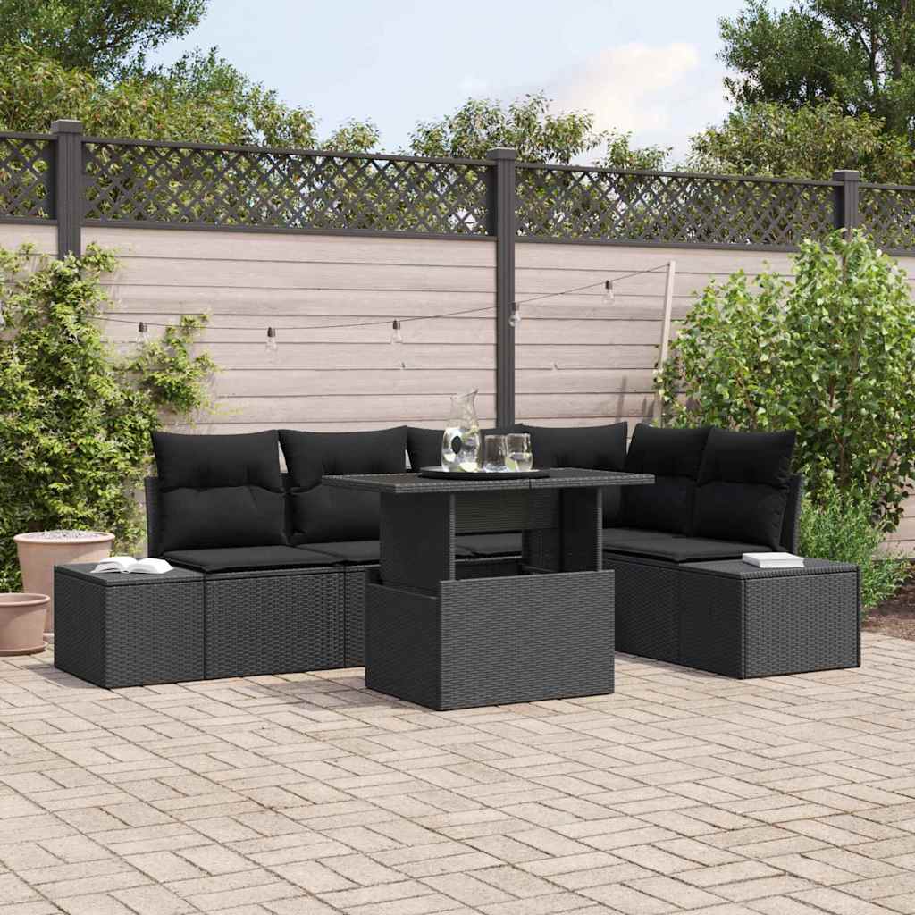 Garten-Sofa-Set mit Kissen 6 pcs Schwarz Poly Rattan
