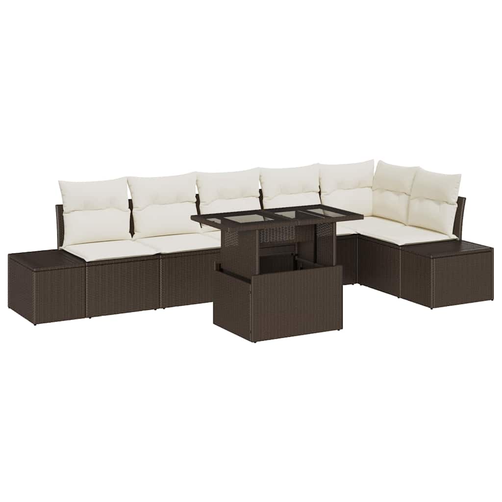 Garten-Sofa-Set mit Kissen mit Speicher 7 pcs Braun und Creme