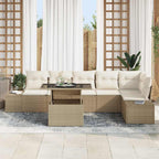 Gartensofa-set mit Kissen 7 pcs Beige und Creme Poly-Rattan