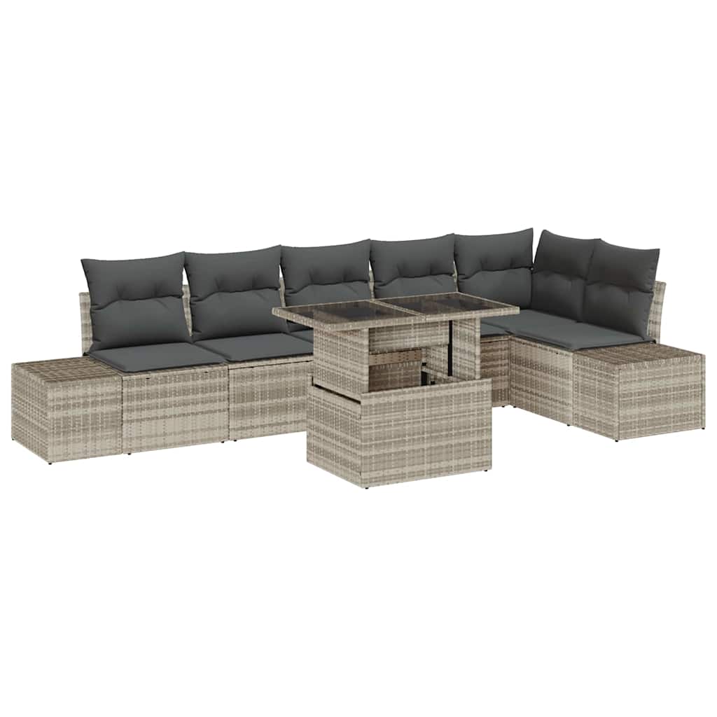 Gartensofa-set mit Kissen 7 pcs Hellgrau Poly-Rattan