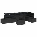 Garten-Sofa-Set mit Kissen mit Speicher 7 pcs Schwarz