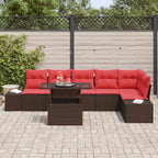 Gartensofa-set mit Kissen 7 pcs Braun und Rot Poly-Rattan