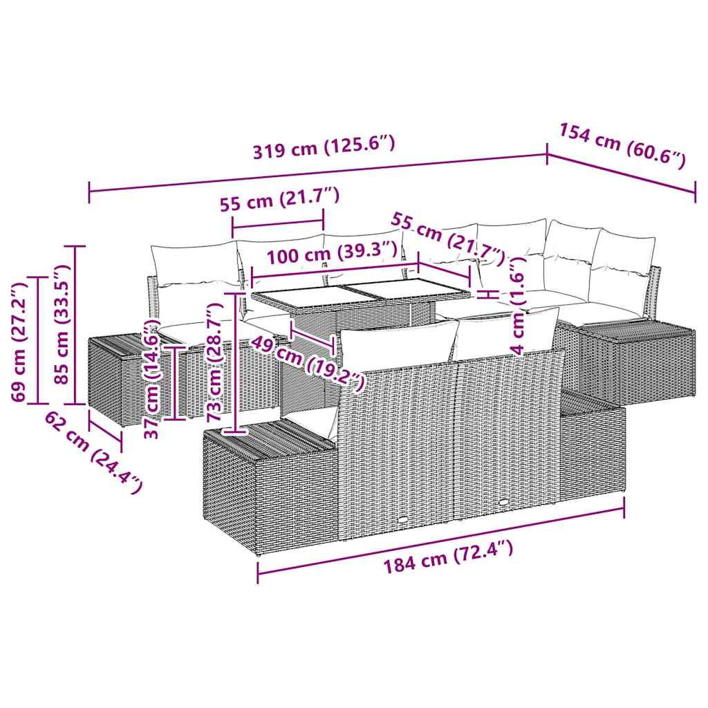Garten-Sofa-Set mit Kissen mit Speicher 9 pcs Schwarz und Creme