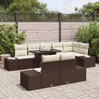 Gartensofa-set mit Kissen 9 pcs Braun und Creme Poly-Rattan